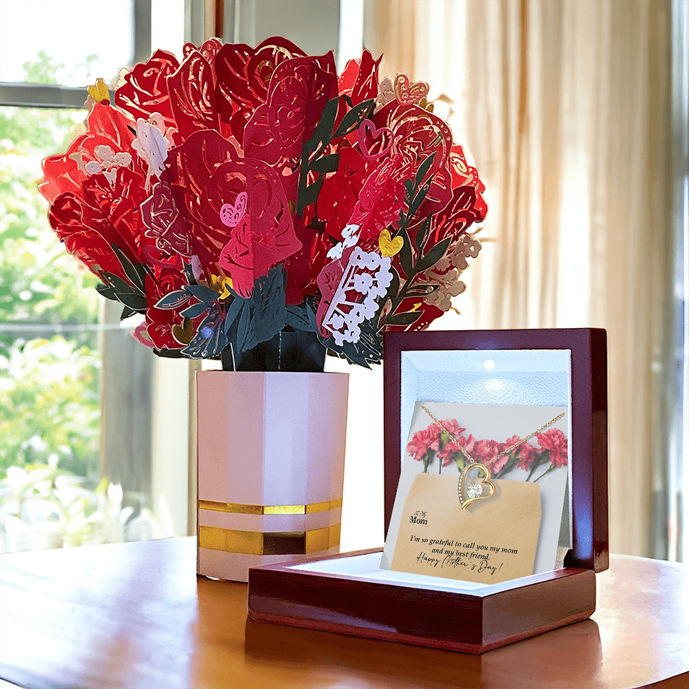 To My Mom, I'm So Grateful To Call You My Mom And My Best Friend. Happy Mother's Day! - Forever Love Necklace and Sweetest Devotion Bouquet - Gift for Mom