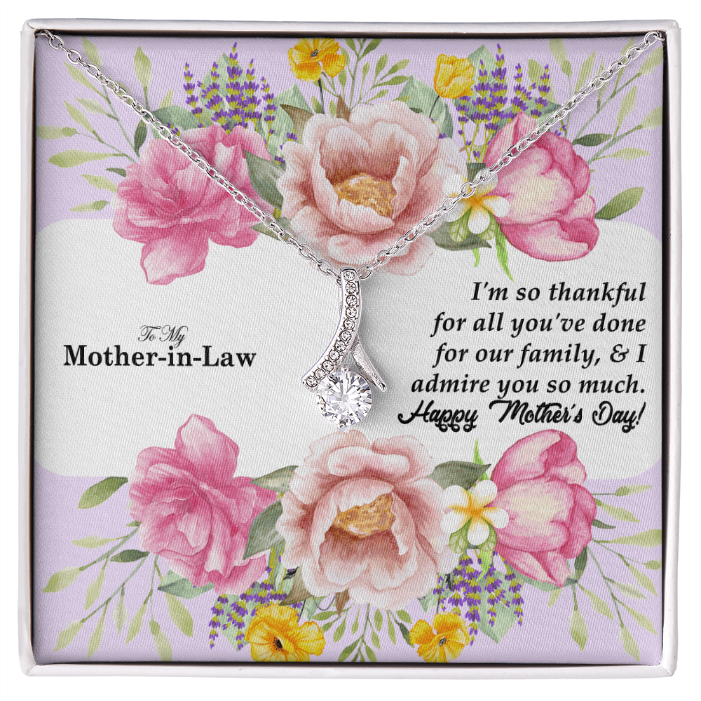 To My Mother-In-Law, I'm So Thankful For All You've Done - Happy Mother's Day - Alluring Beauty Necklace & Sweetest Devotion Flower Bouquet - Gift for Mom