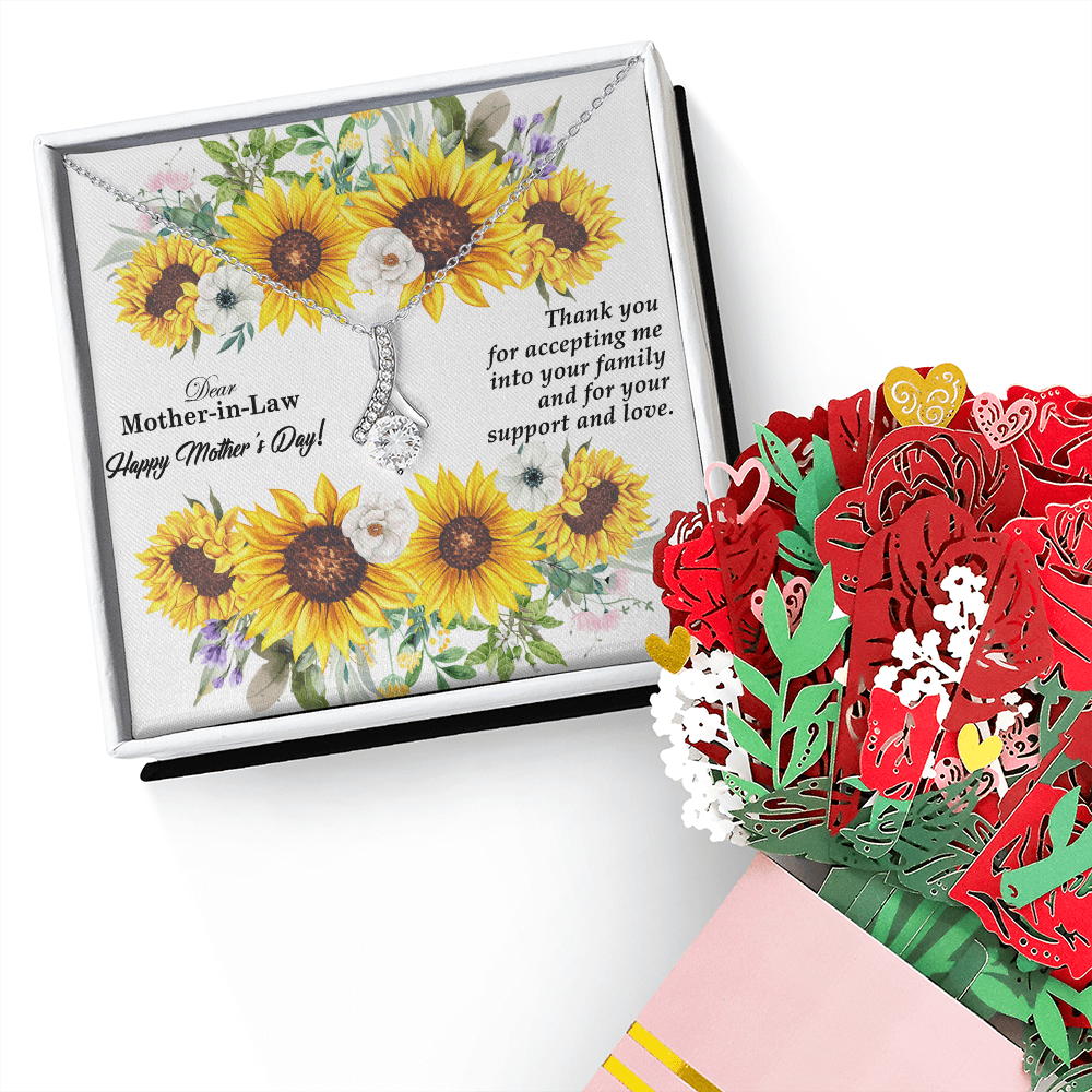 Dear Mother-In-Law, Happy Mother's Day! - Thank You For Accepting Me - Alluring Beauty Necklace & Sweetest Devotion Flower Bouquet - Gift for Mom