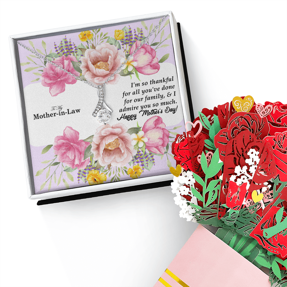 To My Mother-In-Law, I'm So Thankful For All You've Done - Happy Mother's Day - Alluring Beauty Necklace & Sweetest Devotion Flower Bouquet - Gift for Mom