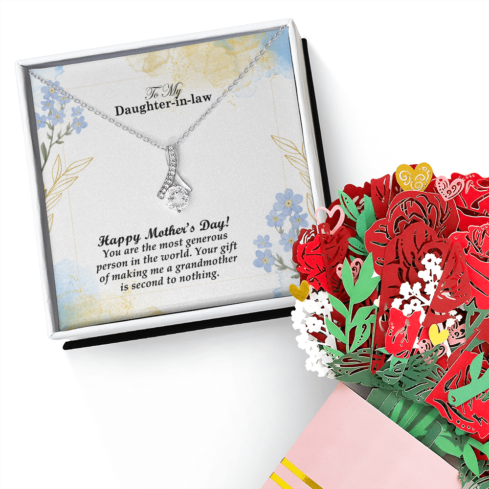 To My Daughter-in-law, Happy Mother's Day! You Are The Most Generous Person In The World - Alluring Beauty Necklace & Sweetest Devotion Flower Bouquet - Gift for Mom