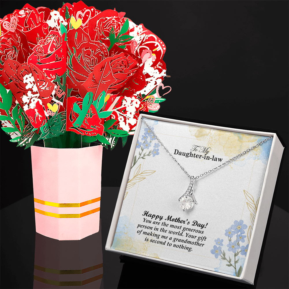 To My Daughter-in-law, Happy Mother's Day! You Are The Most Generous Person In The World - Alluring Beauty Necklace & Sweetest Devotion Flower Bouquet - Gift for Mom