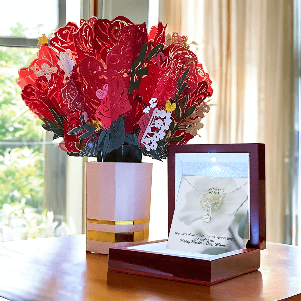 My Dearest Mom, You Were Always There For Us, Supporting Us And Loving Us - Happy Mother's Day! - Alluring Beauty Necklace & Sweetest Devotion Flower Bouquet - Gift for Mom