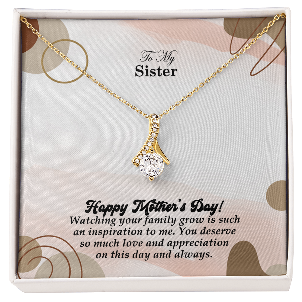 To My Sister, Happy Mother's Day! Watching Your Family Grow Is Such An Inspiration To Me - Alluring Beauty Necklace & Sweetest Devotion Flower Bouquet - Gift for Mom