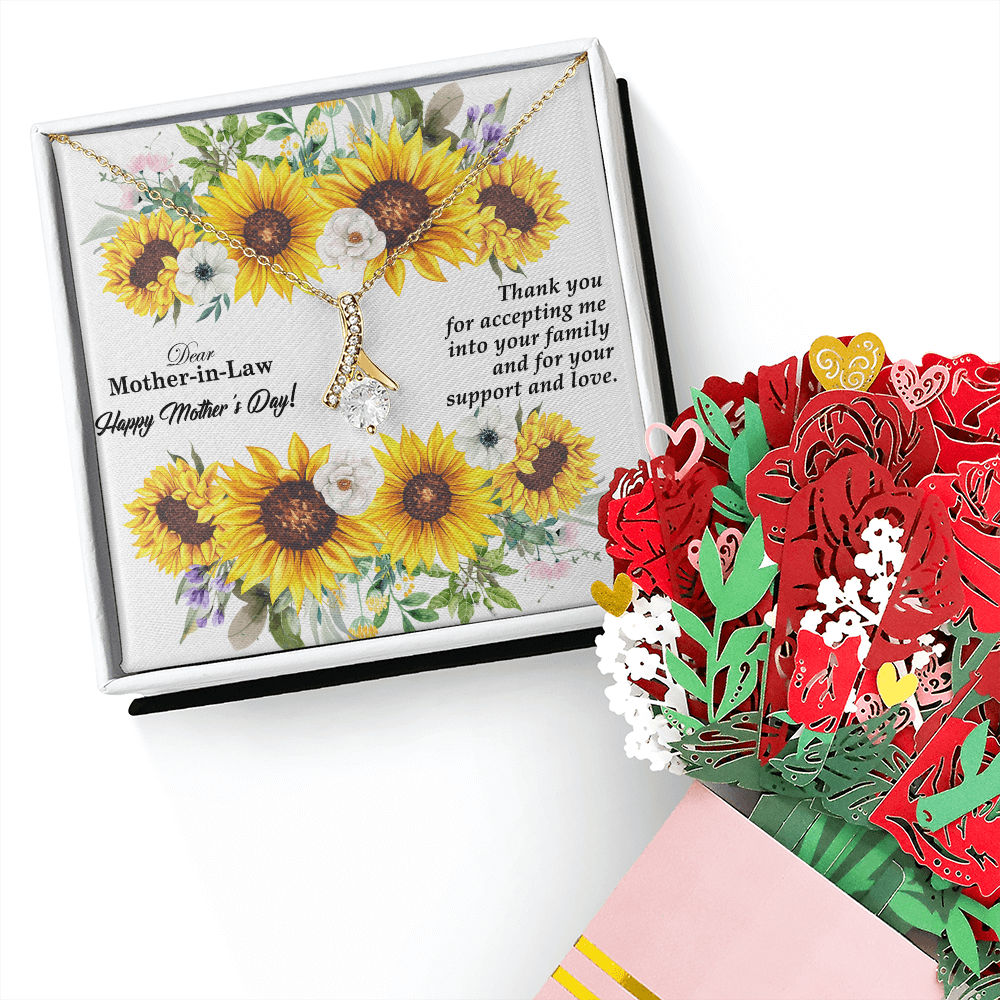 Dear Mother-In-Law, Happy Mother's Day! - Thank You For Accepting Me - Alluring Beauty Necklace & Sweetest Devotion Flower Bouquet - Gift for Mom