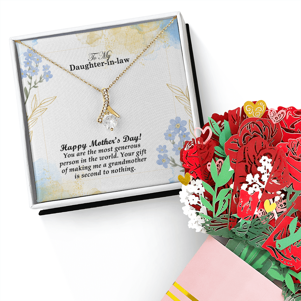 To My Daughter-in-law, Happy Mother's Day! You Are The Most Generous Person In The World - Alluring Beauty Necklace & Sweetest Devotion Flower Bouquet - Gift for Mom