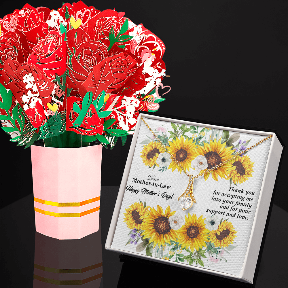 Dear Mother-In-Law, Happy Mother's Day! - Thank You For Accepting Me - Alluring Beauty Necklace & Sweetest Devotion Flower Bouquet - Gift for Mom