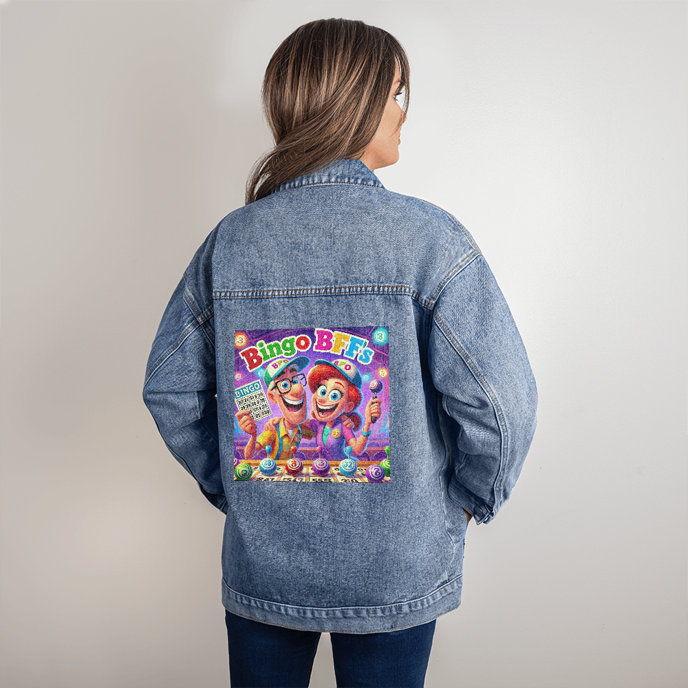 Bingo BFFS 1 - Oversized Women's DTG Denim Jacket - Gift for Her