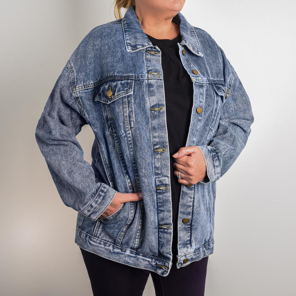 Let Your Faith Be Bigger Than Your Fear - Oversized Women's DTG Denim Jacket - Gift for Her