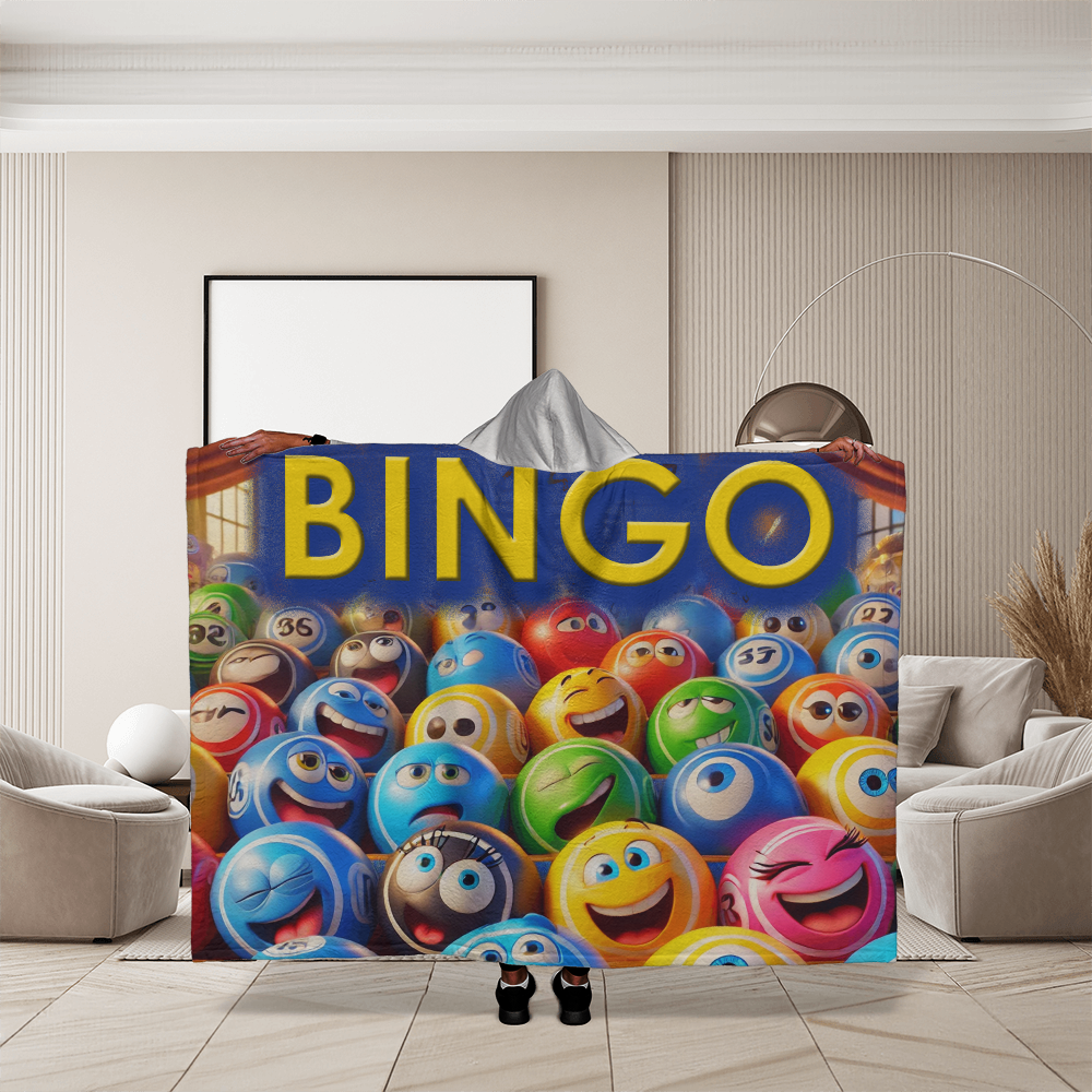 BINGO 1 - Hooded Sherpa Fleece Blanket - Gift for Her - Gift for Him