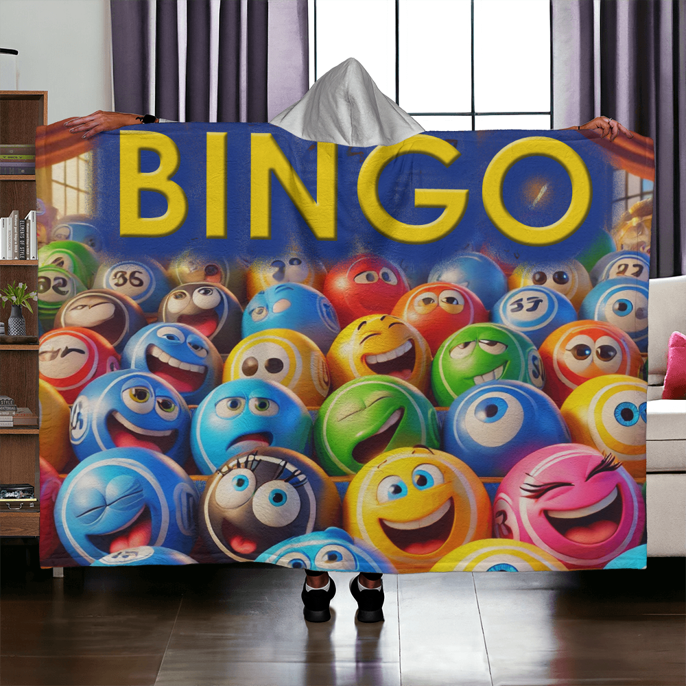 BINGO 1 - Hooded Sherpa Fleece Blanket - Gift for Her - Gift for Him