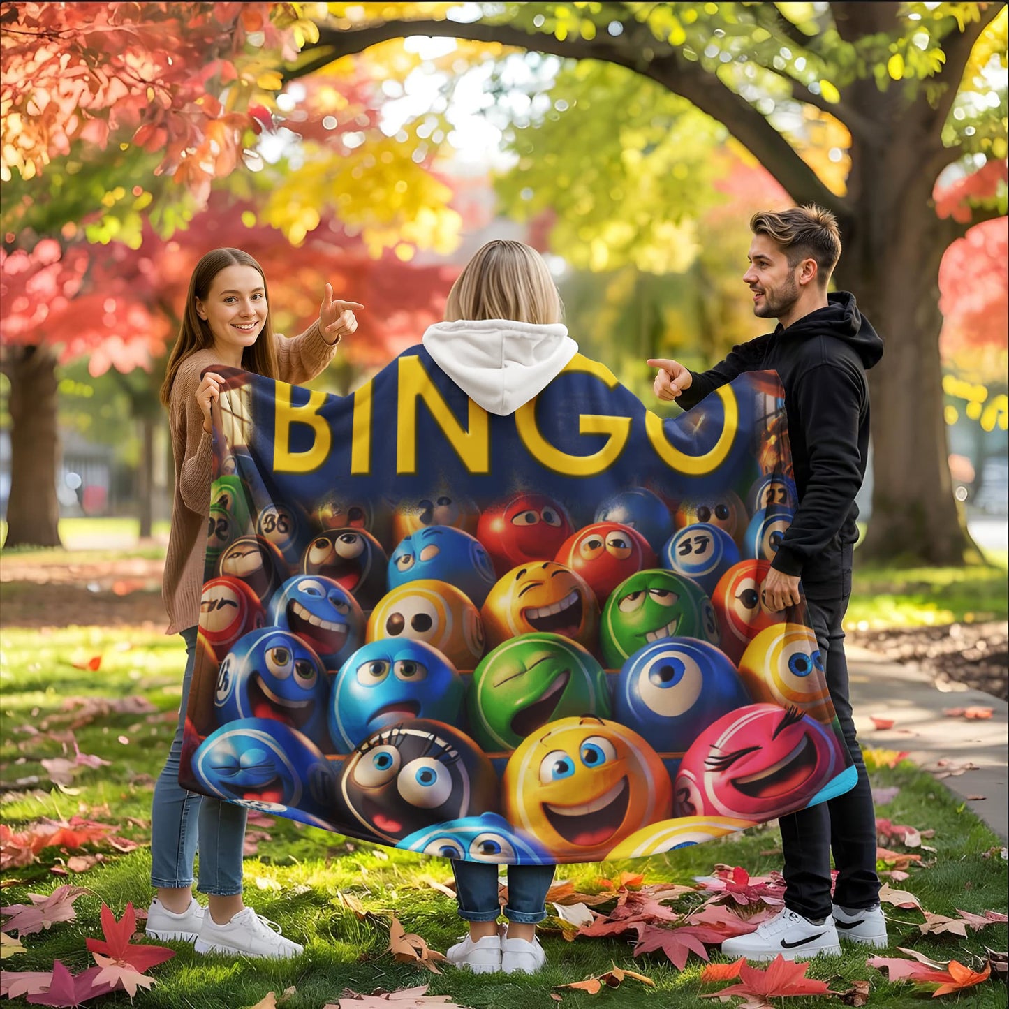BINGO 1 - Hooded Sherpa Fleece Blanket - Gift for Her - Gift for Him