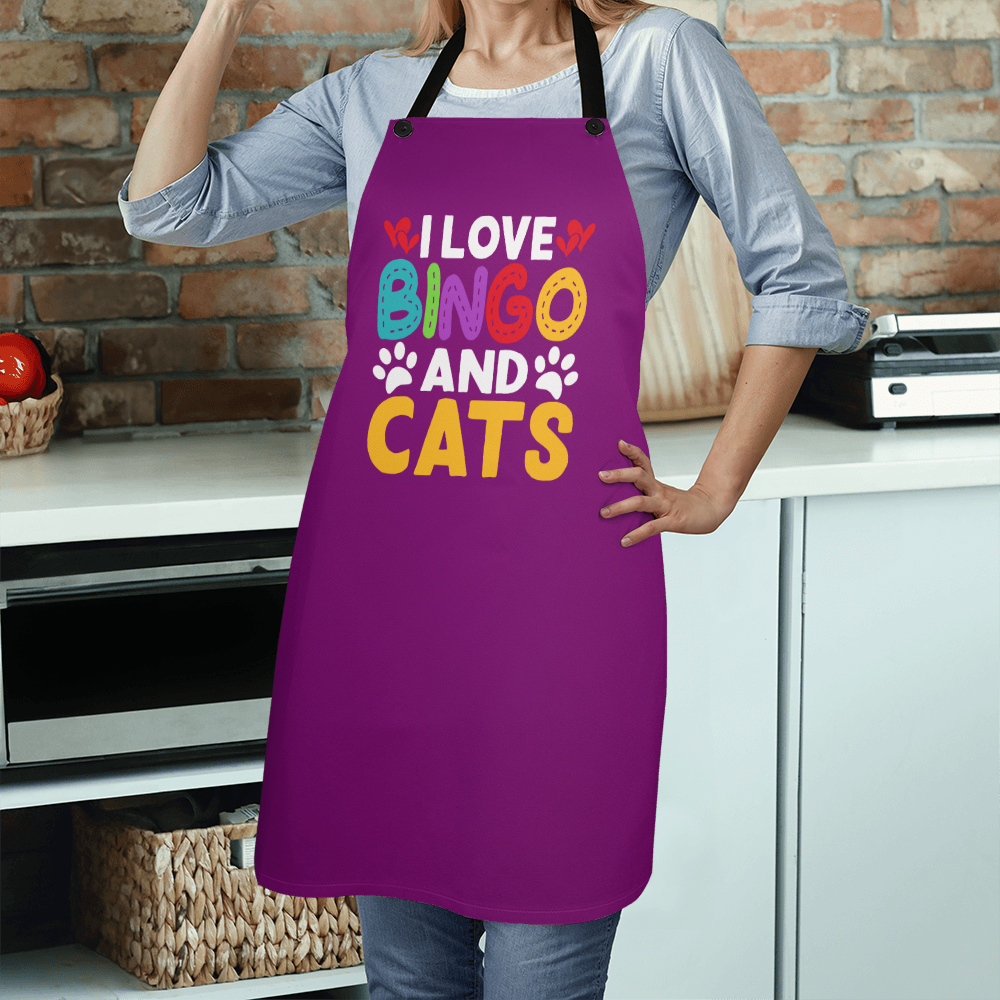 I Love Bingo And Cats - Apron - Gift for Her