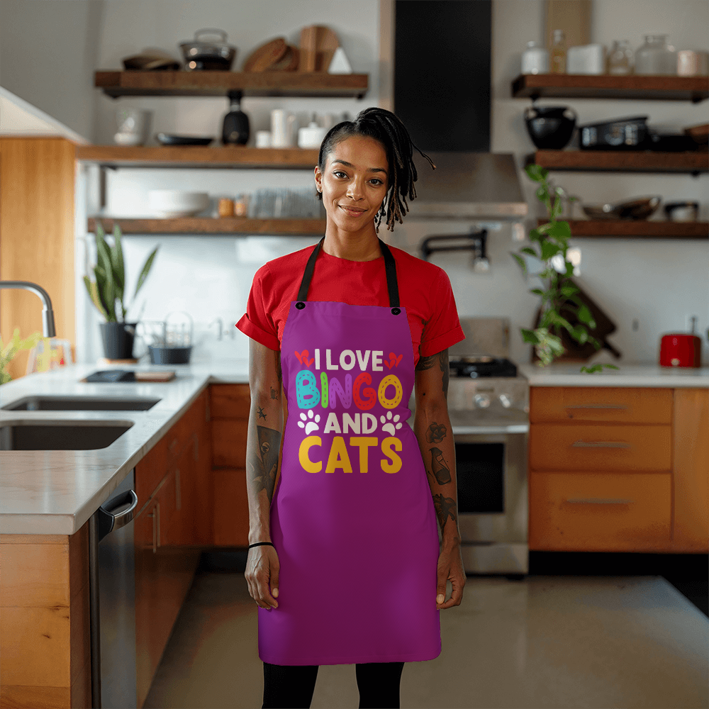 I Love Bingo And Cats - Apron - Gift for Her