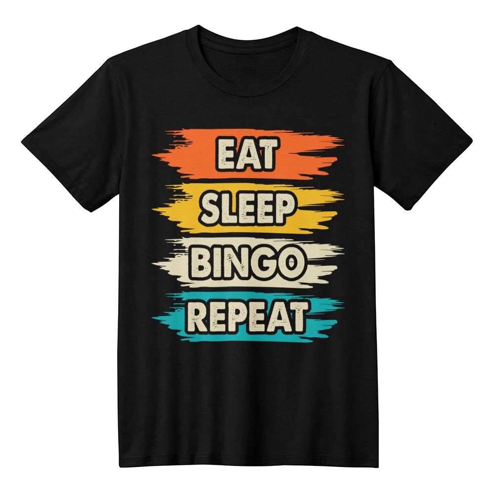Eat Sleep Bingo Repeat (BLACK) - Bella + Canvas 3001 Unisex T-Shirt Front Print - Gift for Her - Gift for Him