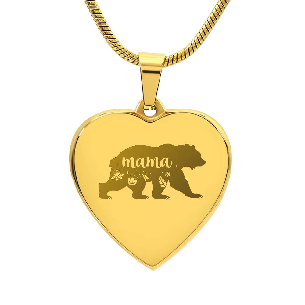 Mama Bear - Engraved Heart Necklace - Gift for Mom