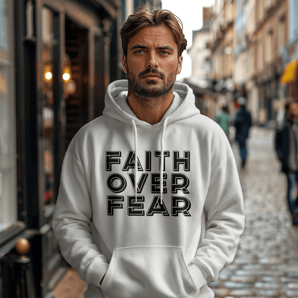 Faith Over Fear (Black) - Gildan 18500 Unisex Hooded Sweatshirt Front Print - Gift for Her - Gift for Him