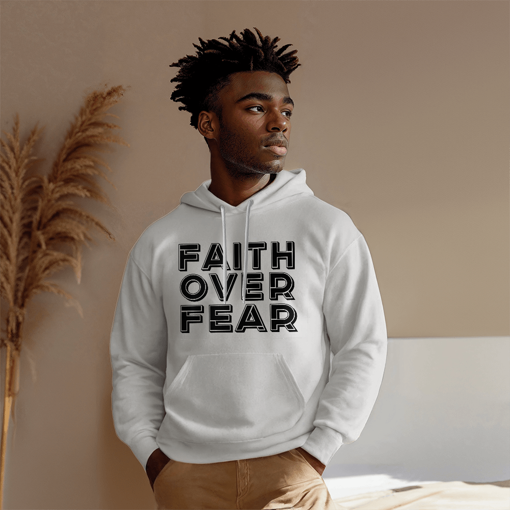 Faith Over Fear (Black) - Gildan 18500 Unisex Hooded Sweatshirt Front Print - Gift for Her - Gift for Him