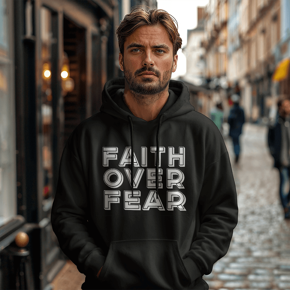 Faith Over Fear (White) - Gildan 18500 Unisex Hooded Sweatshirt Front Print - Gift for Her - Gift for Him