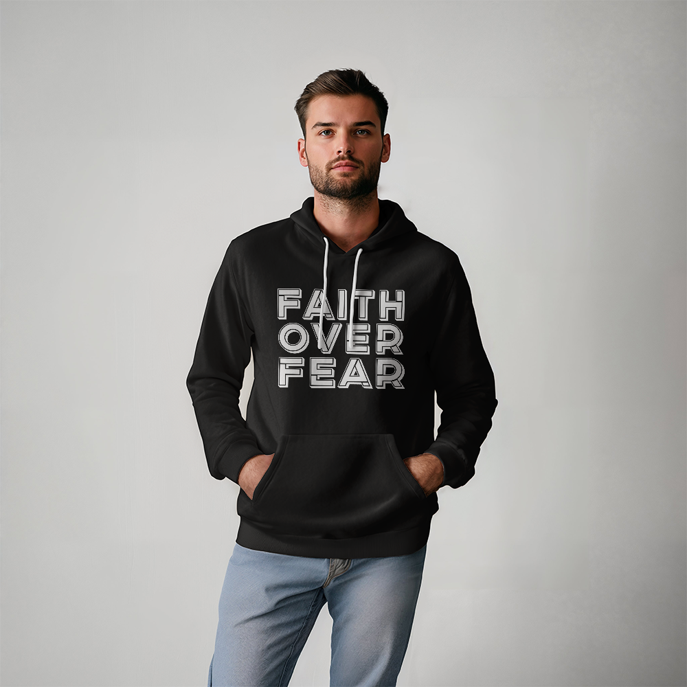 Faith Over Fear (White) - Gildan 18500 Unisex Hooded Sweatshirt Front Print - Gift for Her - Gift for Him
