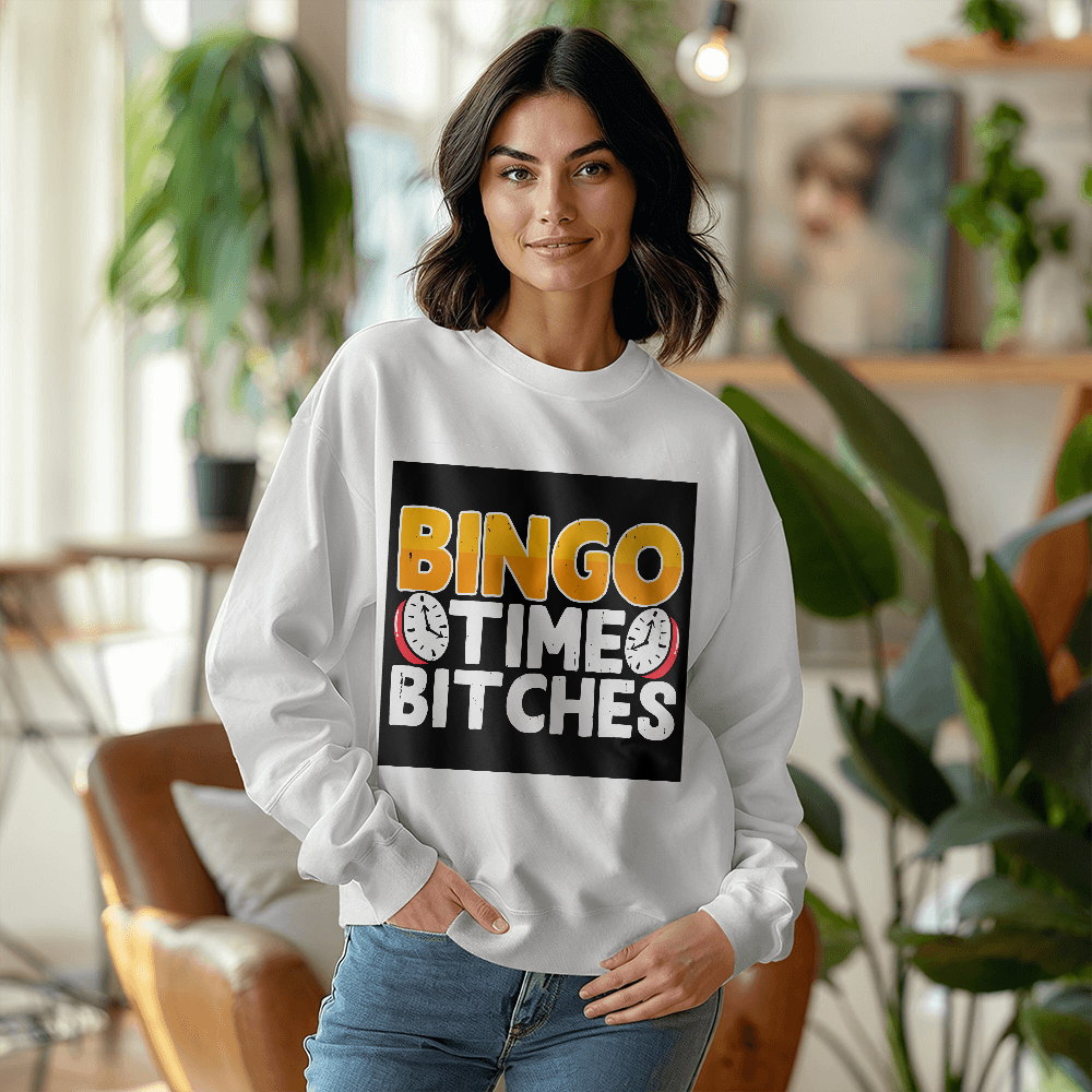 Bingo Time Bitches - Gildan 18000 Unisex Crewneck Sweatshirt Front Print - Gift for Her