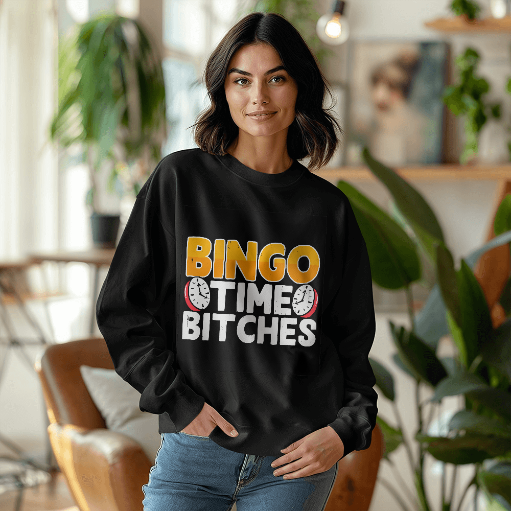 Bingo Time Bitches - Gildan 18000 Unisex Crewneck Sweatshirt Front Print - Gift for Her