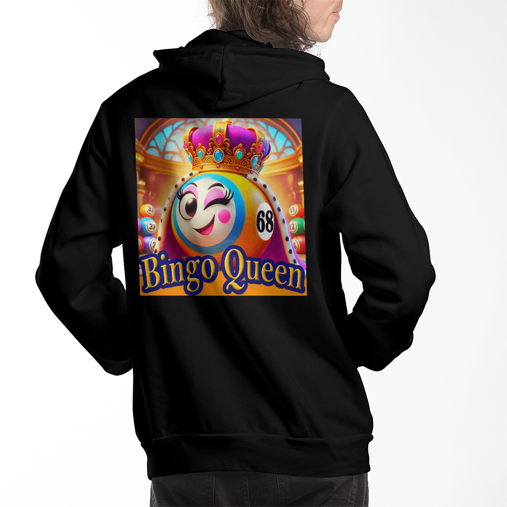 Bingo Queen - Bella + Canvas 3719 Pullover Fleece Hoodie Back Print - Gift for Her
