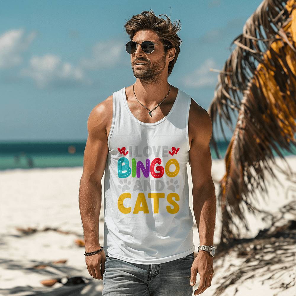 I Love Bingo And Cats - 3480 Bella + Canvas Unisex Jersey Tank Front Print - Gift for Her - Gift for Him