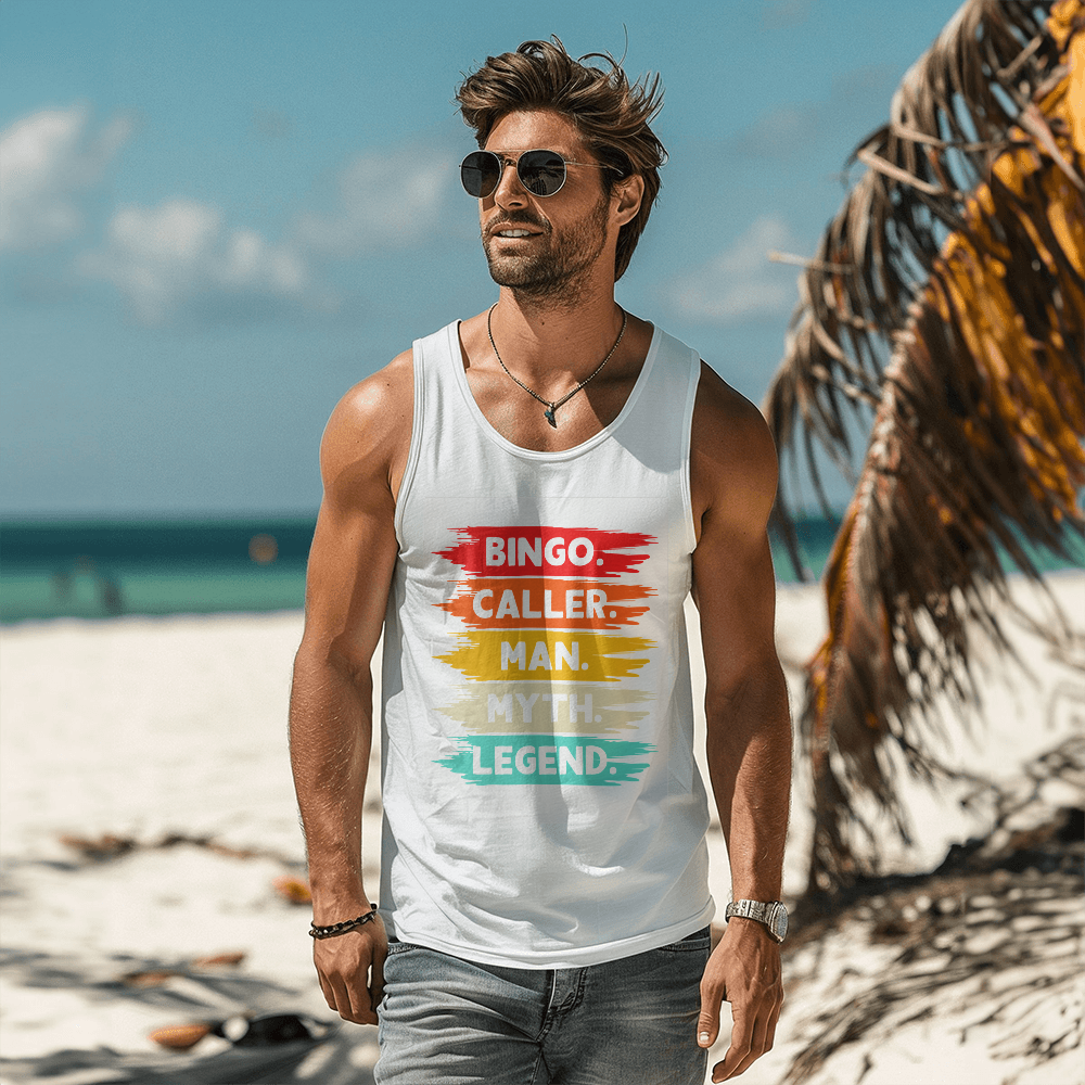 Bingo. Caller. Man. Myth. Legend. - Bella + Canvas 3480 Unisex Jersey Tank Front Print - Gift for Him