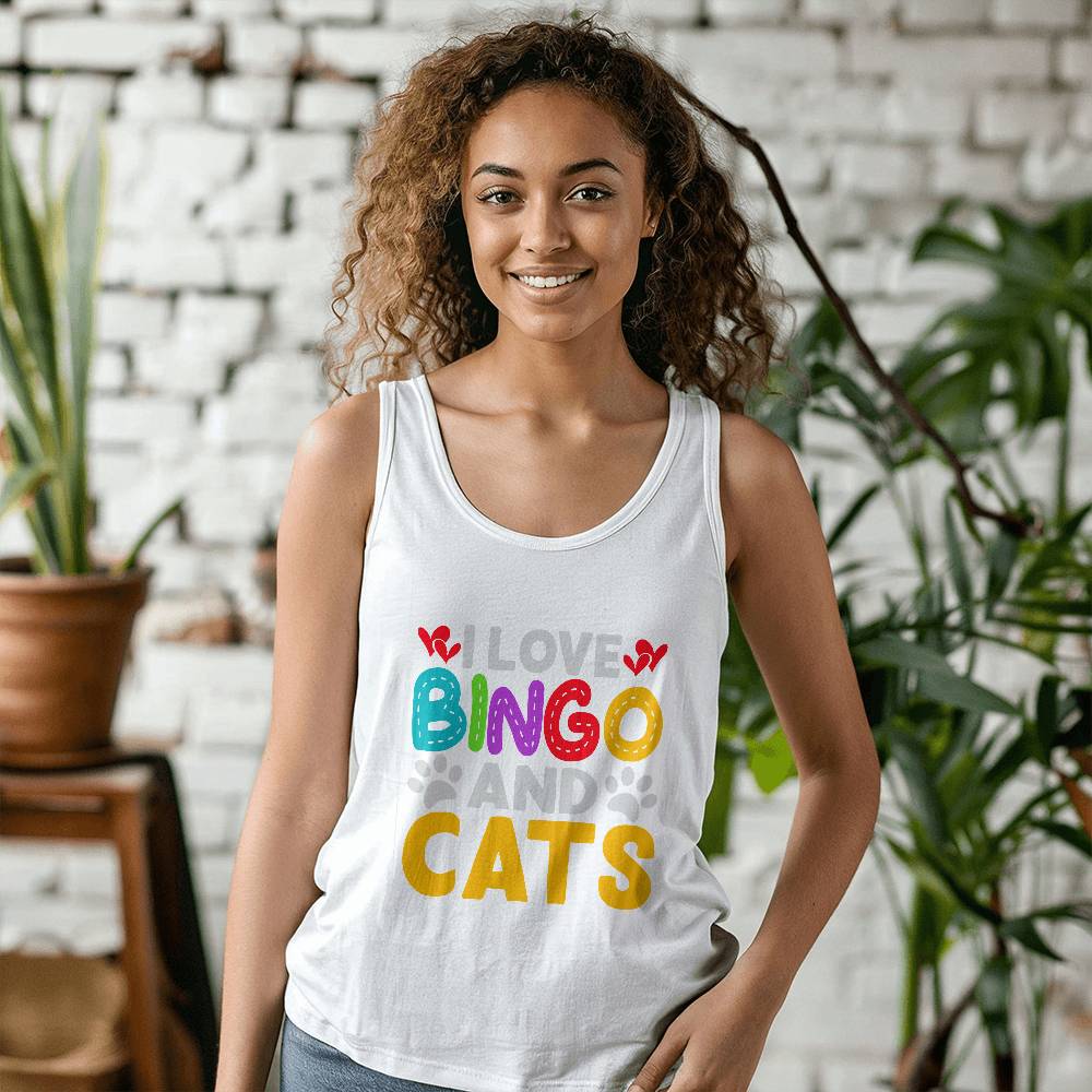I Love Bingo And Cats - 3480 Bella + Canvas Unisex Jersey Tank Front Print - Gift for Her - Gift for Him