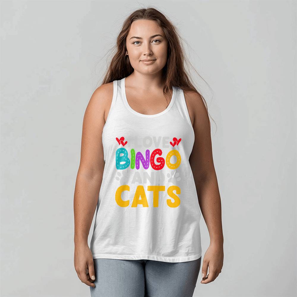 I Love Bingo And Cats - 3480 Bella + Canvas Unisex Jersey Tank Front Print - Gift for Her - Gift for Him