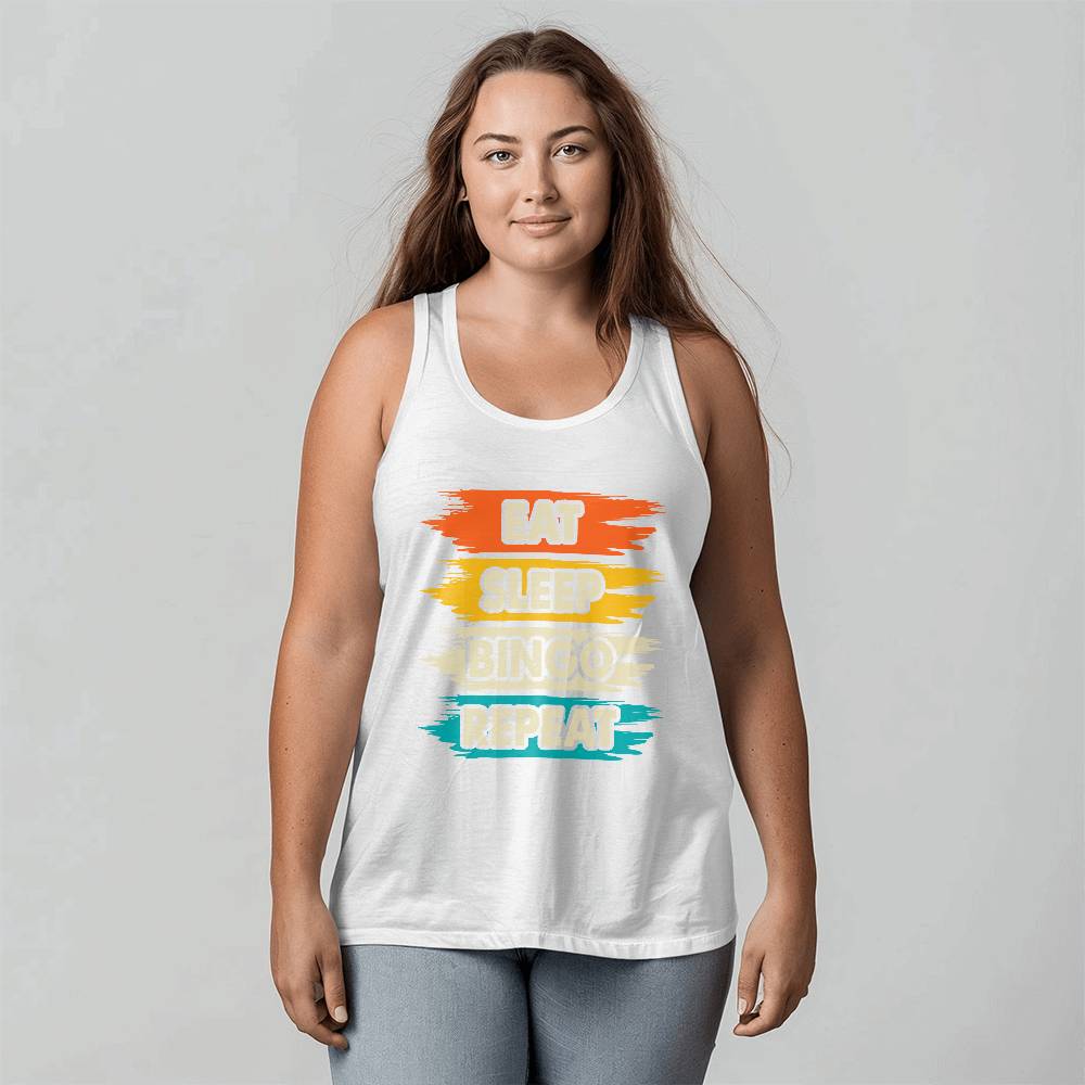 Eat Sleep Bingo Repeat - 3480 Bella + Canvas Unisex Jersey Tank Front Print - Gift for Her - Gift for Him