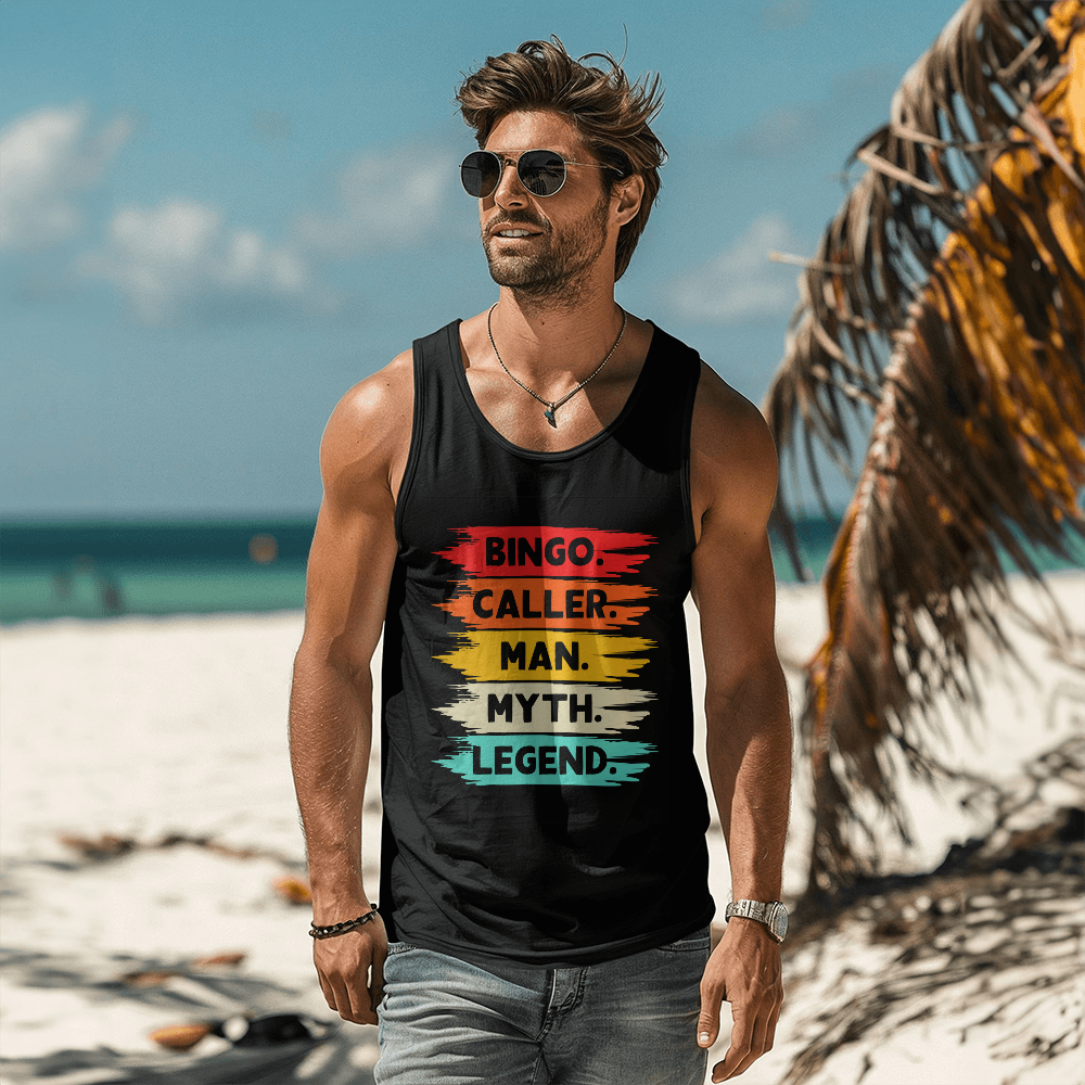 Bingo. Caller. Man. Myth. Legend. - Bella + Canvas 3480 Unisex Jersey Tank Front Print - Gift for Him