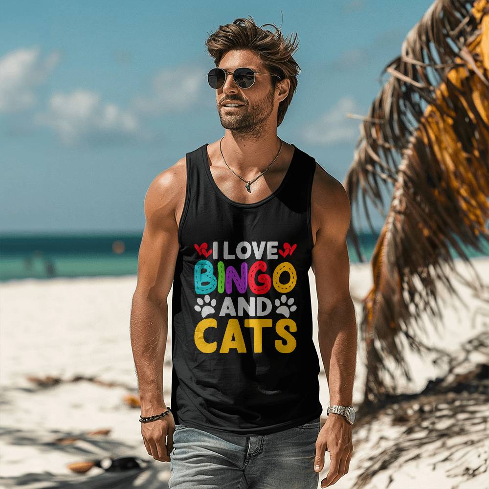 I Love Bingo And Cats - 3480 Bella + Canvas Unisex Jersey Tank Front Print - Gift for Her - Gift for Him