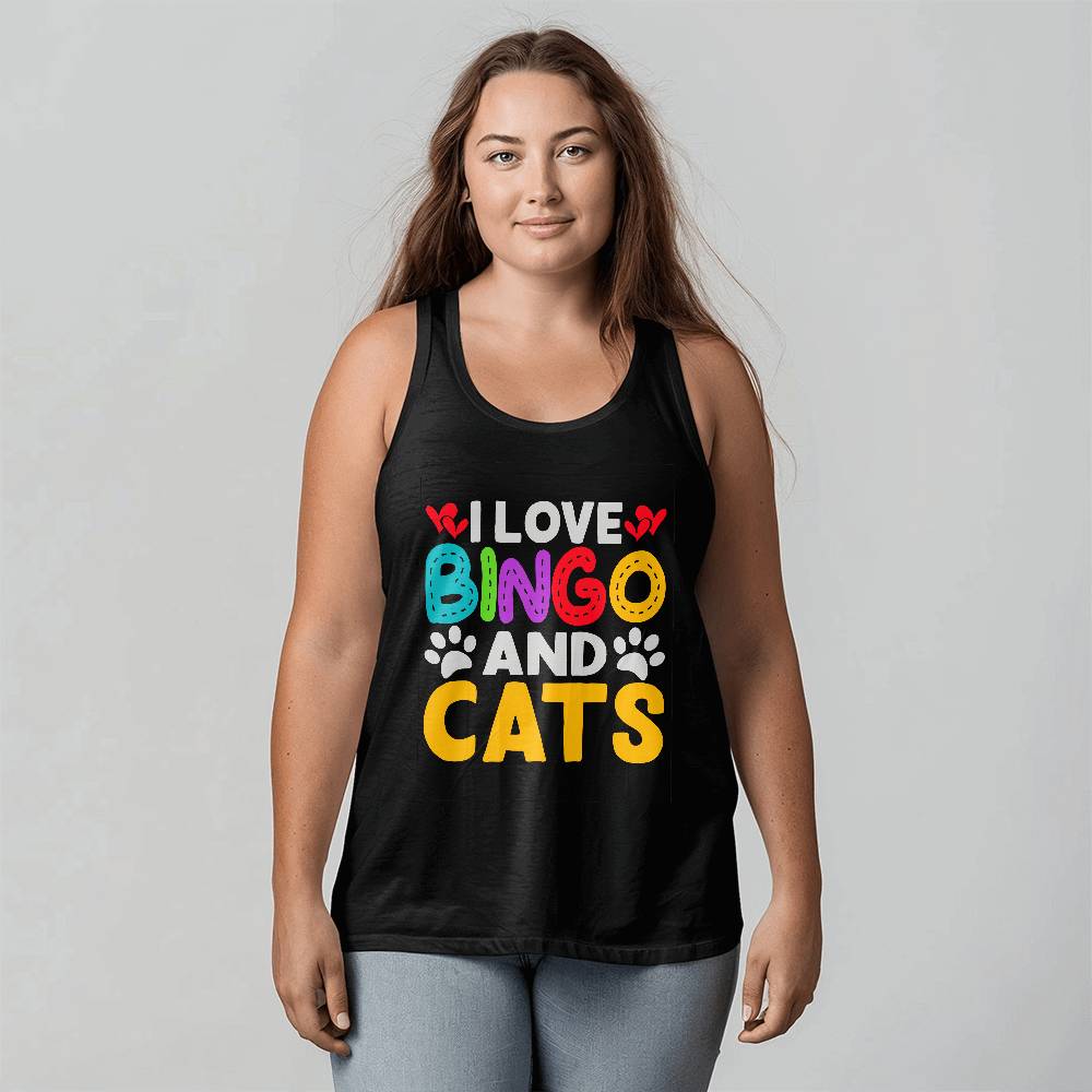 I Love Bingo And Cats - 3480 Bella + Canvas Unisex Jersey Tank Front Print - Gift for Her - Gift for Him