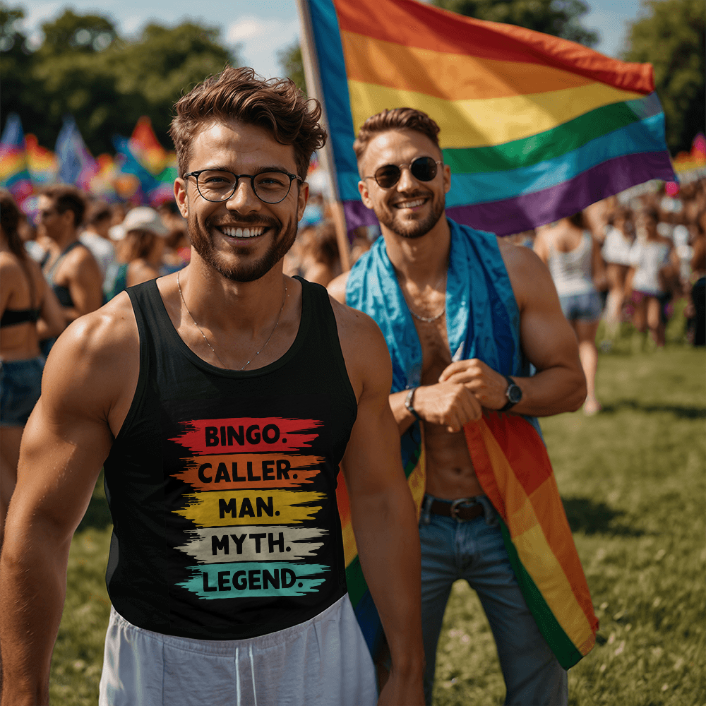 Bingo. Caller. Man. Myth. Legend. - Bella + Canvas 3480 Unisex Jersey Tank Front Print - Gift for Him