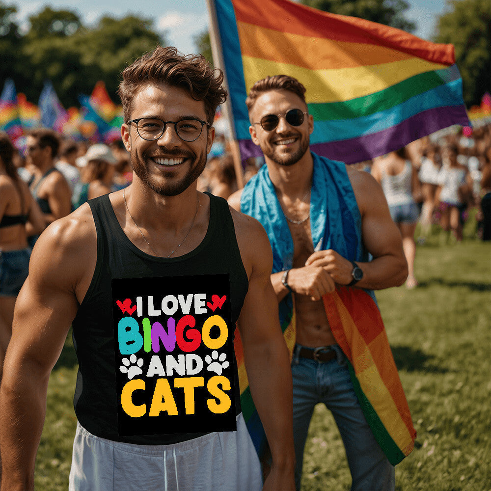 I Love Bingo And Cats - 3480 Bella + Canvas Unisex Jersey Tank Front Print - Gift for Her - Gift for Him