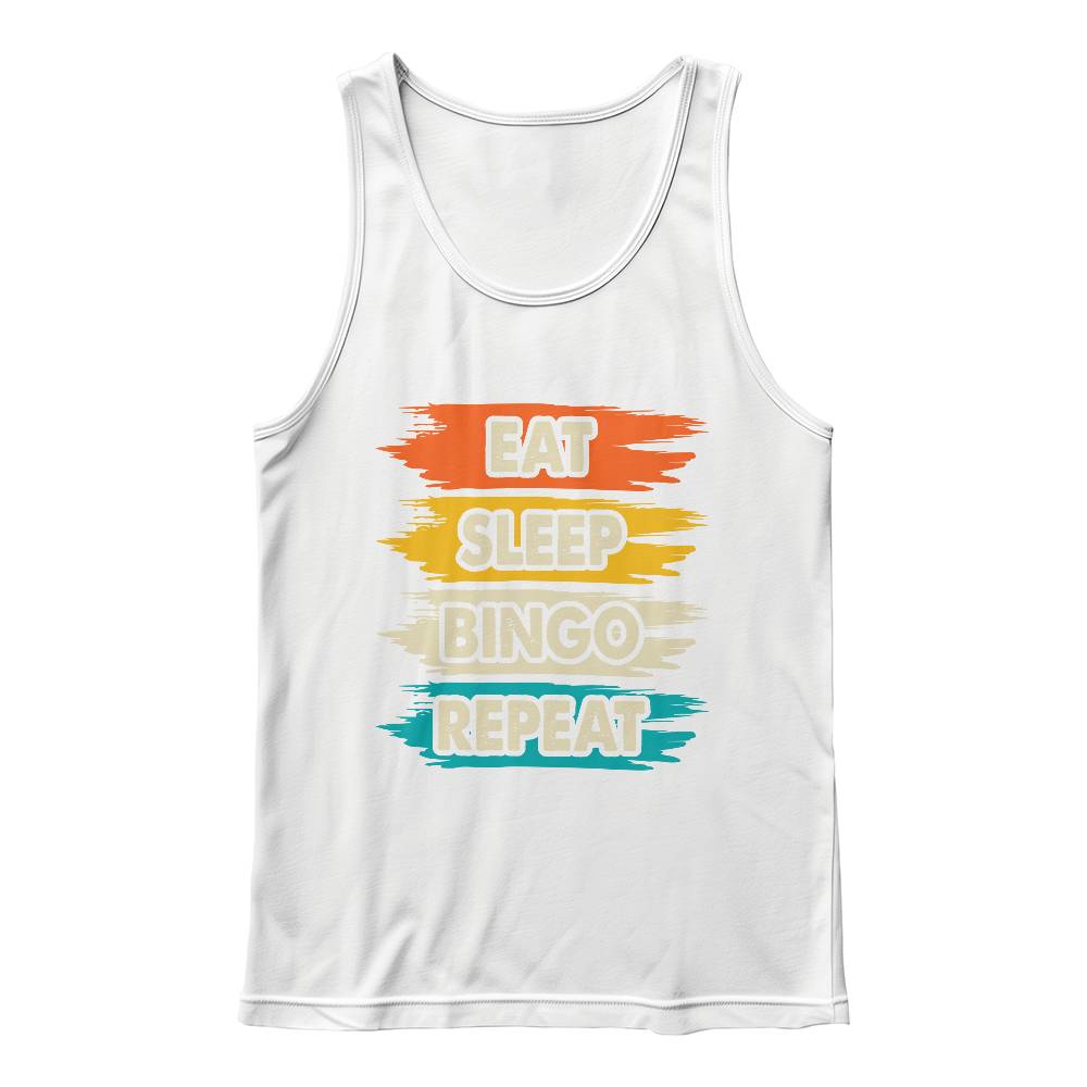 Eat Sleep Bingo Repeat - 3480 Bella + Canvas Unisex Jersey Tank Front Print - Gift for Her - Gift for Him