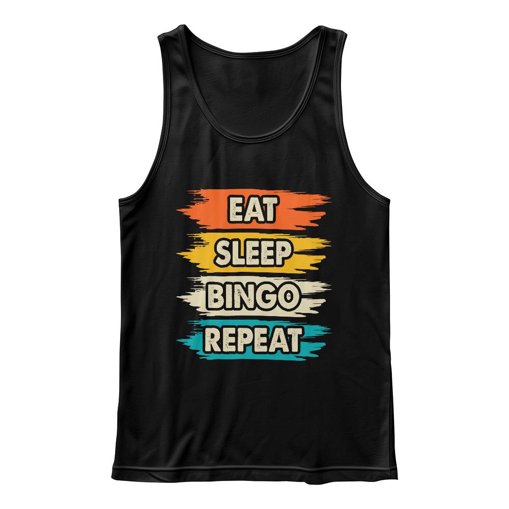 Eat Sleep Bingo Repeat - 3480 Bella + Canvas Unisex Jersey Tank Front Print - Gift for Her - Gift for Him