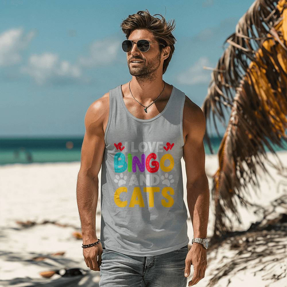 I Love Bingo And Cats - 3480 Bella + Canvas Unisex Jersey Tank Front Print - Gift for Her - Gift for Him