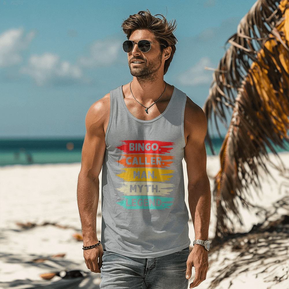 Bingo. Caller. Man. Myth. Legend. - Bella + Canvas 3480 Unisex Jersey Tank Front Print - Gift for Him