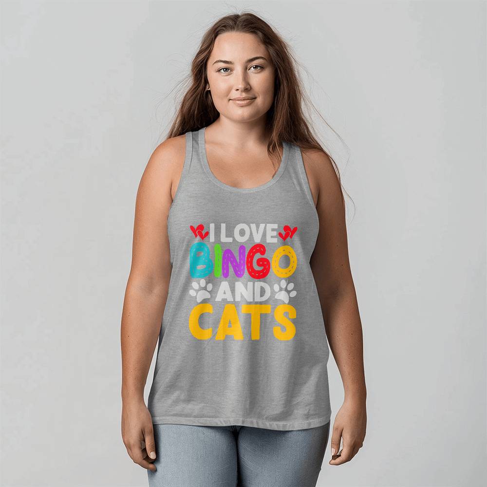 I Love Bingo And Cats - 3480 Bella + Canvas Unisex Jersey Tank Front Print - Gift for Her - Gift for Him