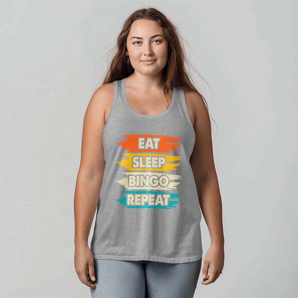 Eat Sleep Bingo Repeat - 3480 Bella + Canvas Unisex Jersey Tank Front Print - Gift for Her - Gift for Him