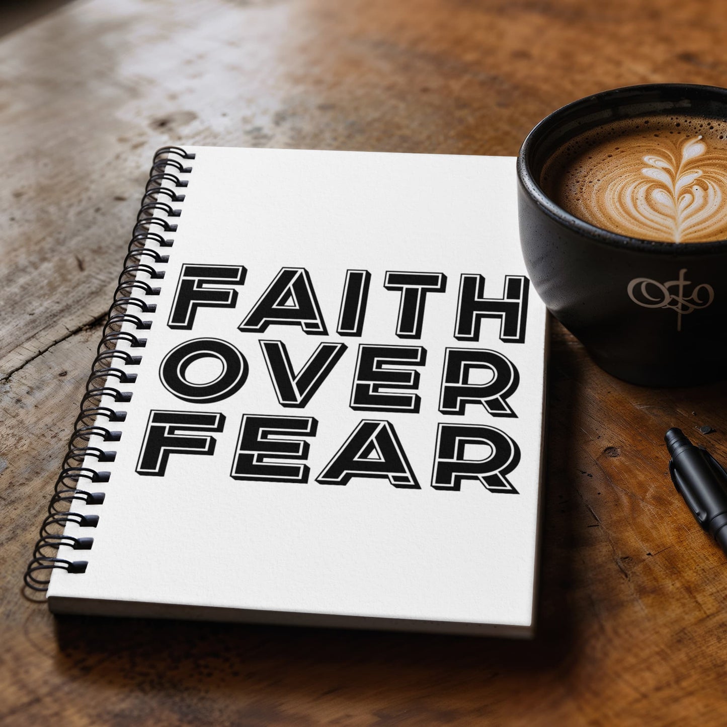 Faith Over Fear (Black) - Spiral Notebook - Gift for Her - Gift for Him