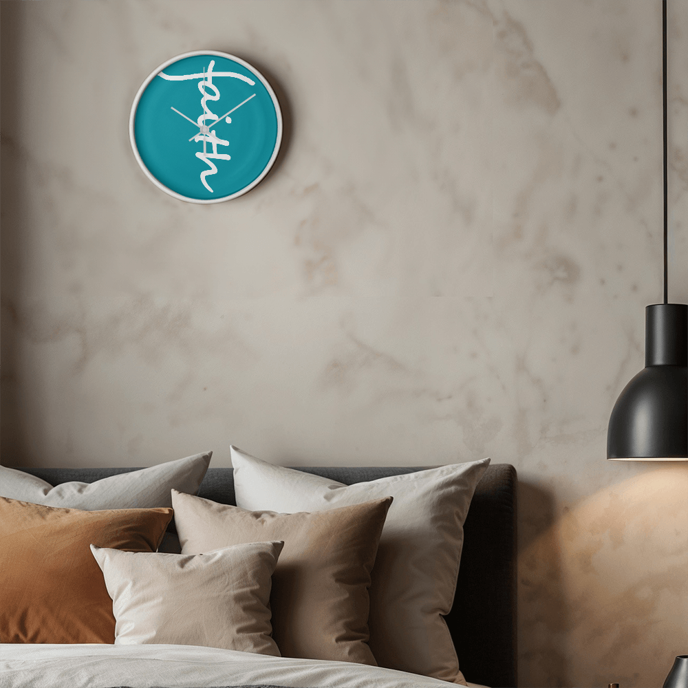 Faith (White) - Wood Frame 10” Clock - Gift for Her - Gift for Him