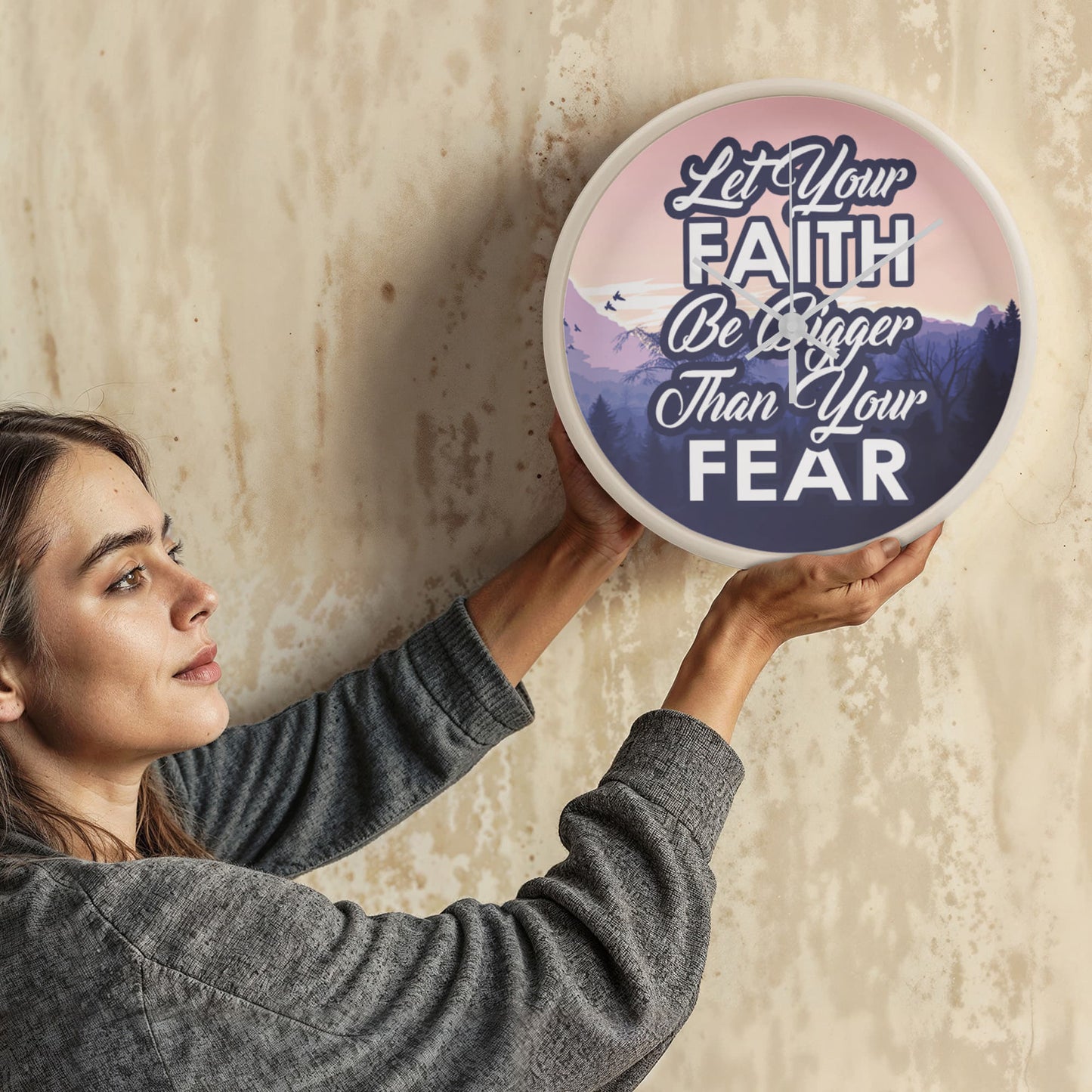 Let Your Faith Be Bigger Than Your Fear - Wood Frame 10” Clock - Gift for Her - Gift for Him