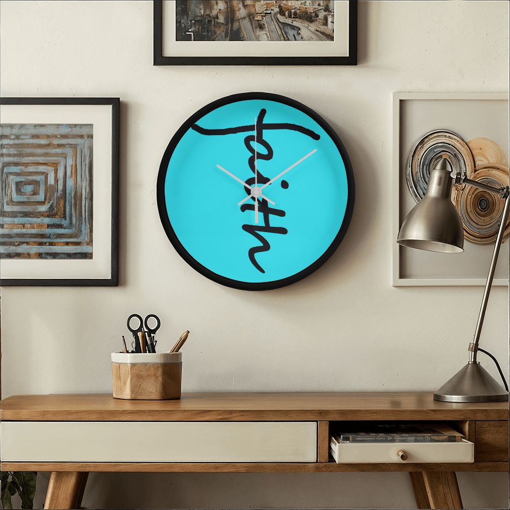 Faith (Black) - Wood Frame 10” Clock - Gift for Her - Gift for Him