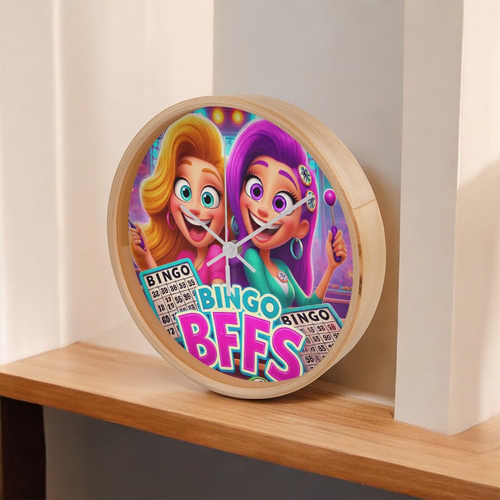 Bingo BFFS 2 - Wood Frame 10” Clock - Gift for Her