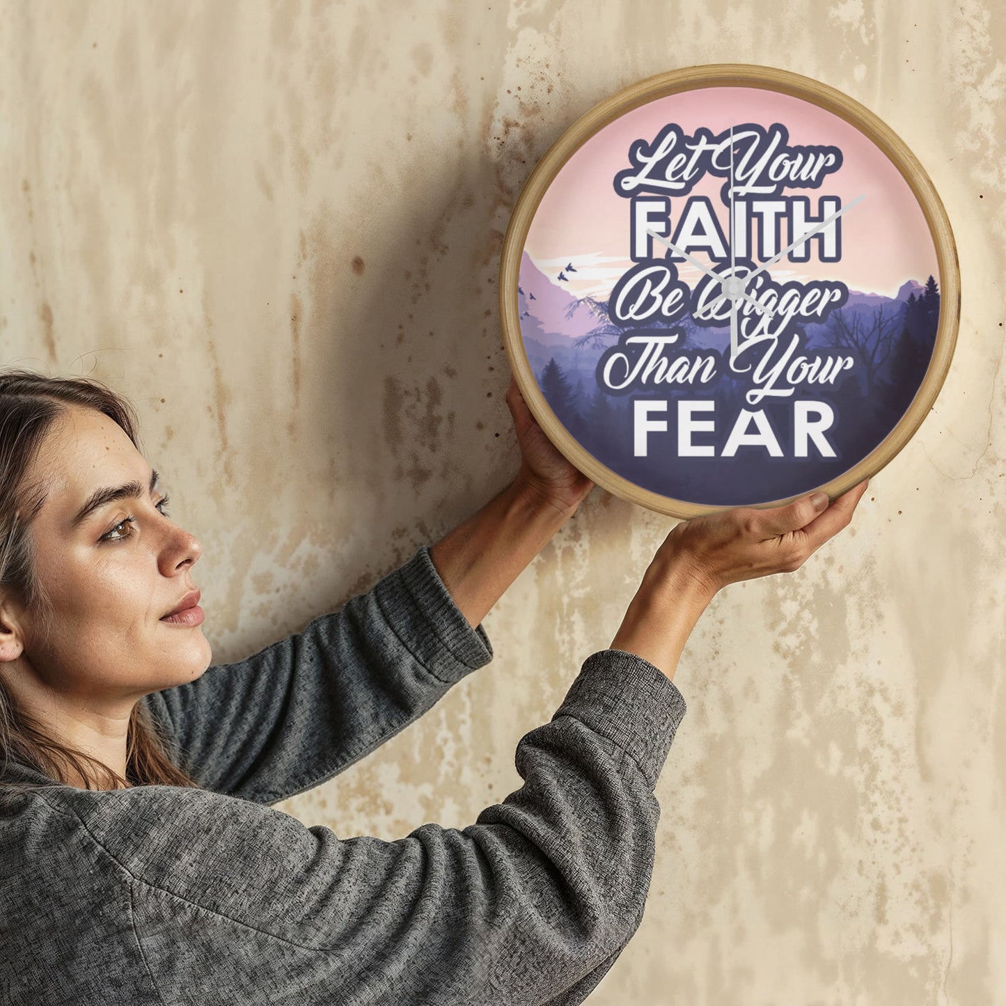 Let Your Faith Be Bigger Than Your Fear - Wood Frame 10” Clock - Gift for Her - Gift for Him
