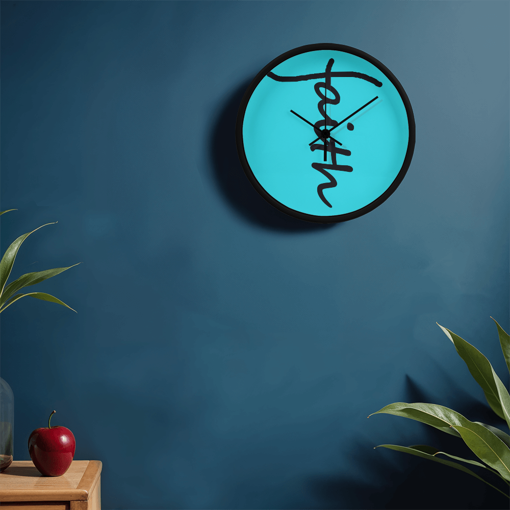 Faith (Black) - Wood Frame 10” Clock - Gift for Her - Gift for Him